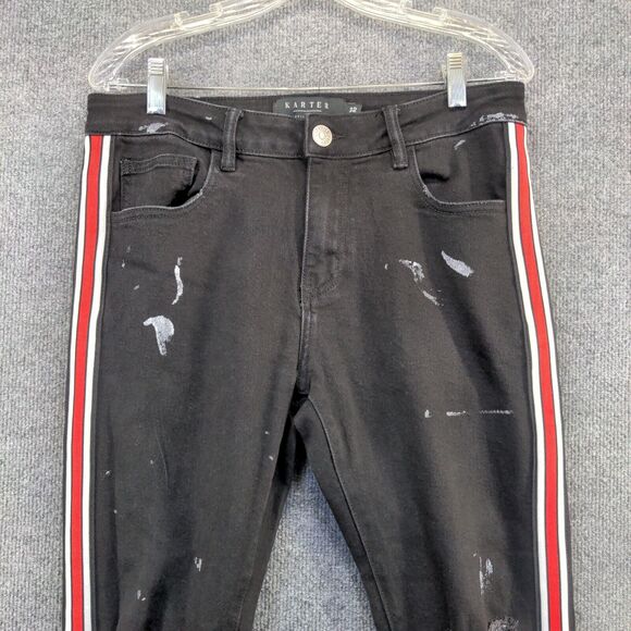 Karter Collection Men's Skinny Leg Jeans 32 Black Side Stripe Distressed - Picture 3 of 11